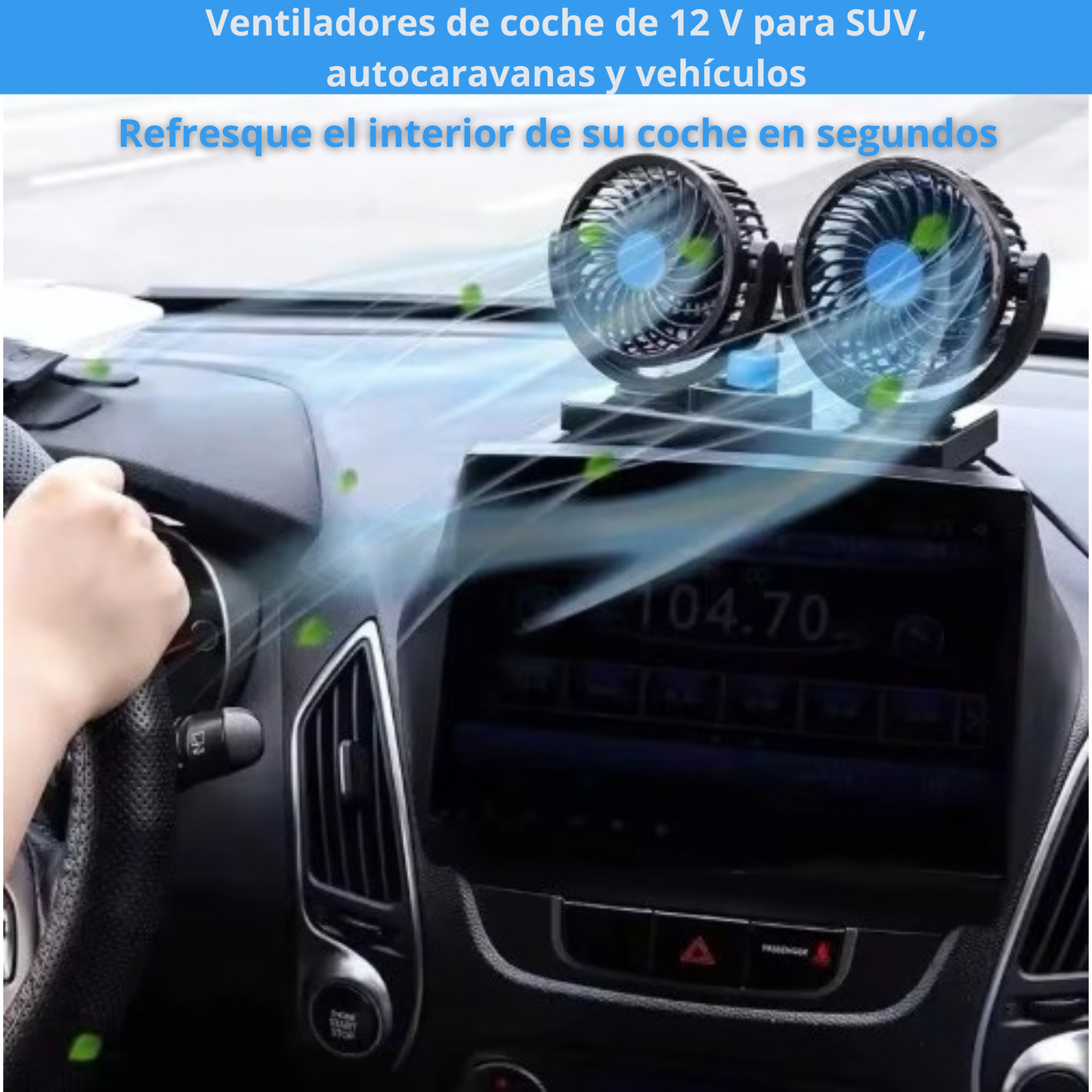 COMBO VENTILADOR DOBLE + TAPASOL PARA CARRO