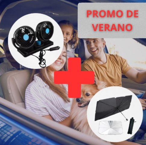 COMBO VENTILADOR DOBLE + TAPASOL PARA CARRO