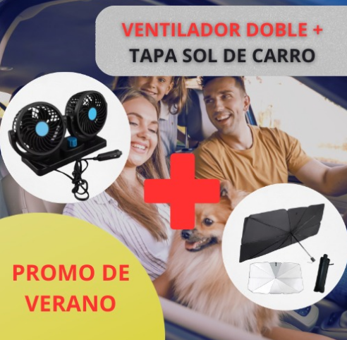 COMBO VENTILADOR DOBLE + TAPASOL PARA CARRO